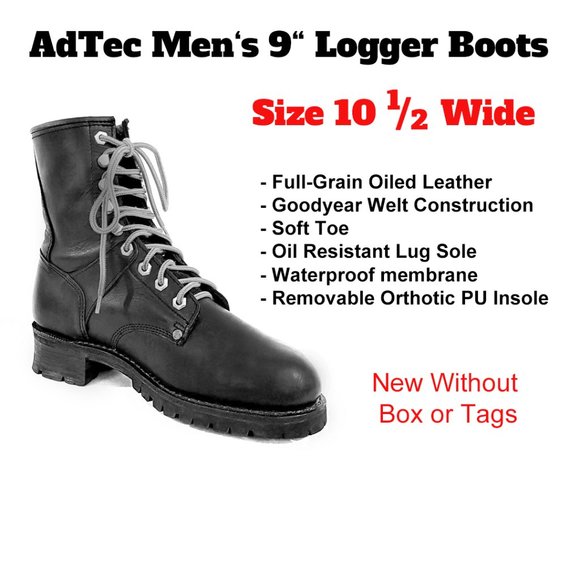 AdTec Mens 9” Logger Boot - Black Leather NWOT - Picture 15 of 15